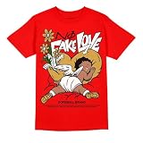 DopeSkill Graphic Tee Black White Red Streetwear Hip Hop Hypebeast Men's T-Shirt Sneaker Colour Matching Shirts No Fake Love (Red - L)