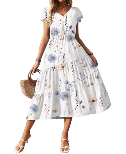 Image of Zeagoo Women Dresses Summer Flutter Sleeve Sleeve V-Neck Button Front Beach Sundress
