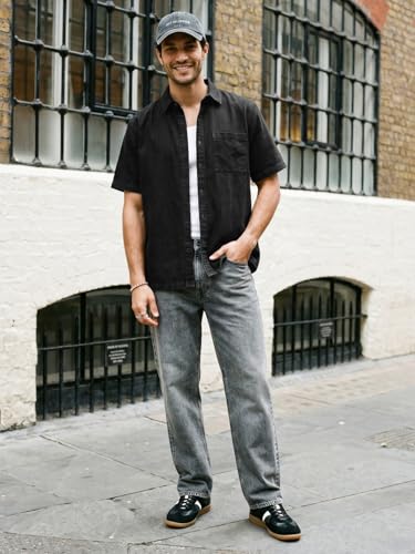 Image of Urbano Fashion Men's Oversized Fit Half Sleeve Washed Casual Denim Shirt