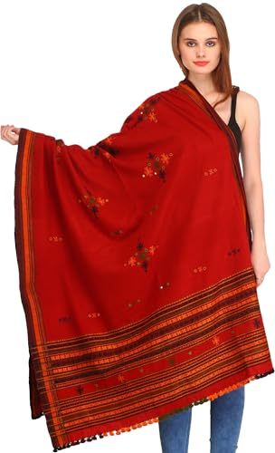 Image of Exotic India Women's Kutch Wool Shawl (SHV95--beige)