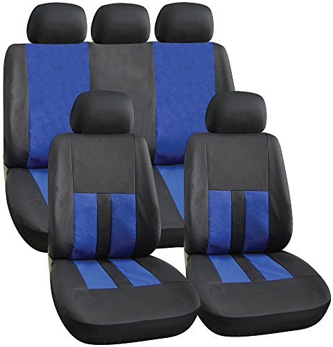 Image of Streetwize SWSC68 Alaska Leather Look Seat Cover Set - Black/ Blue