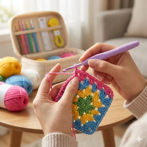 Image of MGNLR Crochet Kit for Beginners Adults with Yarn Set, DIY Tools, Hook & Needle Set, Flower Making, Embroidery & Craft Kit with Tool Bag Home Essential Accessories (White 59 Pcs)