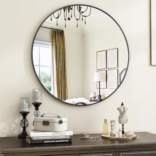 Image of hdglass Round Mirror Cabinet with Storage Shelf | Bathroom Wall Mounted Mirror with Hidden Cabinet Organizer | Modern Wall Mounted Mirror for Bathroom (Cabinet)