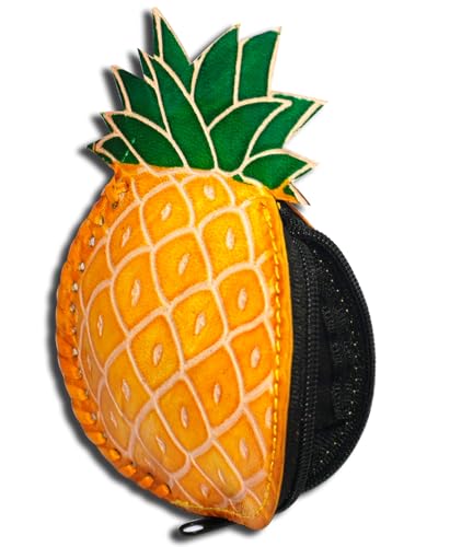 Leather Coin Pouch Mini Purse Wallet Bag with Zipper Multipurpose Christmas Gift for Women Girls (Pineapple & Purple Om)2