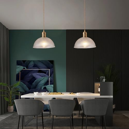 Lámpara colgante E27 regulable con pantalla de cristal transparente y base dorada 3