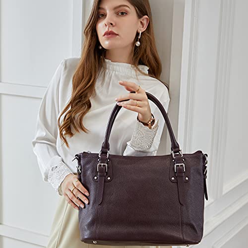 Image of HESHE Leather Purses and Handbag for Women Shoulder Bag Tote Top Handle Bag | Genuine Designer Large Capcity Hobo Crossbody Satchel Travel Work Ladies Zippered Ladies Daily Bag Adjustable Long Strap