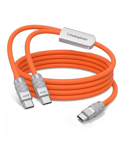 chubbycable Duo-Flex 2-in-1 USB C Charging Cable 100W & 60W 4.3FT Multi Charging Cable Durable Extra Thick Soft Silicone Charger Cord Orange