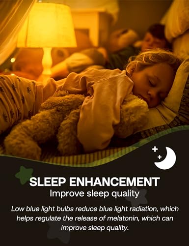 Image of Sleep Light Bulb 100 Watt Equivalent 13W, Blue Light Blocking, 1800K Amber Color Light Bulbs, A19 Warm Light Bulb for Healthy Sleep and Baby Nursery Kids Bedroom, 2 Pack