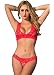 ETAOLINE Women's Sexy Floral Lace Sheer See Through Underwear Bra Panty Set,Red,Medium