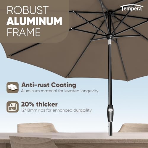 Image of Tempera Patio Market Outdoor Table Umbrella with Auto Tilt and Crank, Large Sun Umbrella with Sturdy Pole & Fade Resistant Canopy, Easy to Set