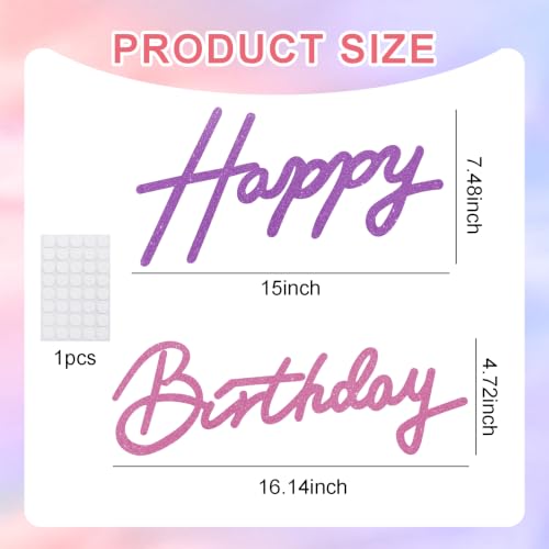 Image of TONIFUL Happy Birthday Sign for Backdrop - Glitter Pink Purple Felt Banner - Includes Dot Glue - Perfect for Birthday Party Backdrop,Wall Decr,Balloon Arch,Photo Background