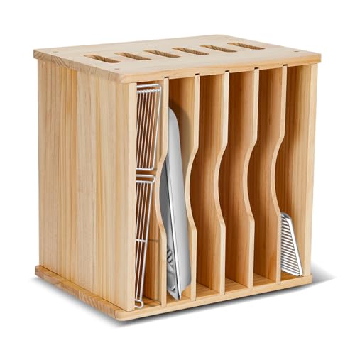 7-Layer Wooden Cookie Sheet Organizer, Tray Dividers for Cabinets, Tray Divider for Kitchen Storage...