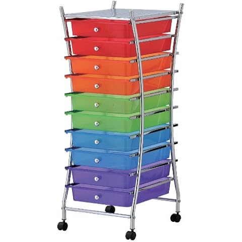mondex INX404-00 - Mueble Auxiliar con Ruedas y 10 cajones (Metal, Multicolor) Cover