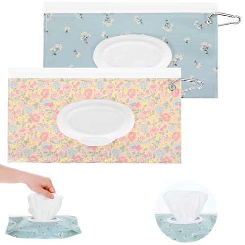 Image of PEOVLVN 2 Pack Baby Wipes Dispenser Portable Travel Wipes Case Refillable Wet Wipes Container Reusable Wipes Pouch Wipe Holder for Diaper Bag Travel Strollers Backpacks