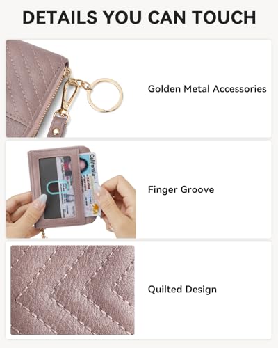 Image of BOSTANTEN Credit Card Holder Wallet RFID Blocking Leather Small Wallet for Women Zipper Keychain Wallet with Wristlet Purple