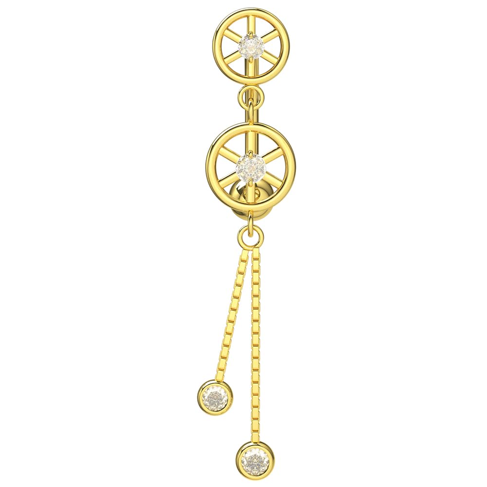 Piercing para ombligo de oro amarillo macizo de 14 quilates con doble rueda y cadena colgante, joyería para ombligo de 14 quilates, calibre 14, 14 Gauge - 12mm Length, Circonia cúbica,