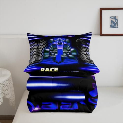 Image of Feelyou Kids Race Sports Car Comforter Set Twin Size, Racing Car Bedding Set Boys Girls Karting Road Duvet Insert Teens Bedroom Decor 2Pcs