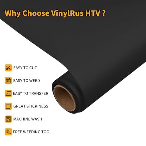 Image of VinylRus HTV Heat Transfer Vinyl Roll, Black, 12 inch x 6FT
