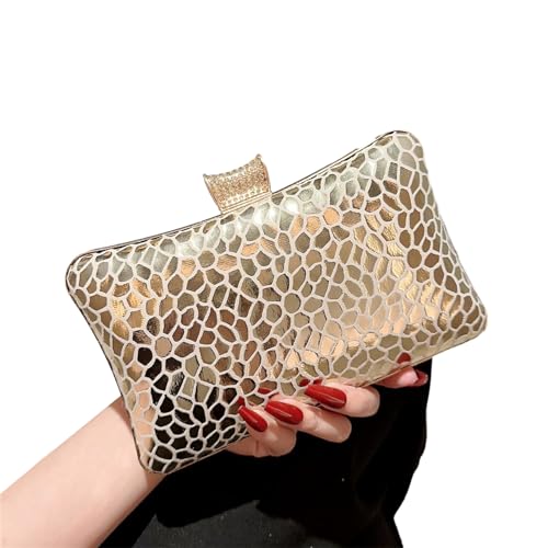Sac de soirée pour femme élégant avec bandoulière amovible en métal doré - 4