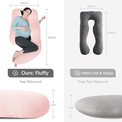 Image of MOON PARK Pregnancy Pillows for Sleeping - U Shaped Full Body Maternity Pillow with Removable Cover - Support for Back, Legs, Belly, HIPS - 65 Inch - Pink - Cooling Cover