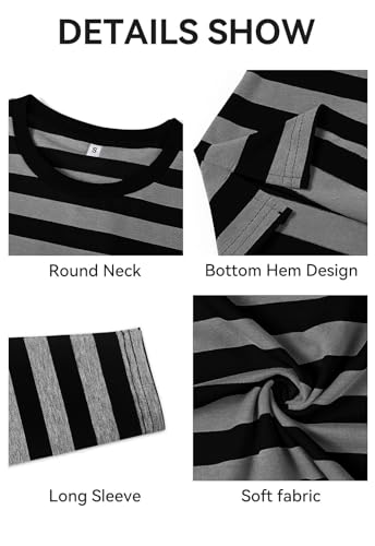 Image of KESIHAN Men's Casual Striped Shirts Crewneck Long Sleeve Basic T-Shirt Basic Daily Work Stripe Tee Tops