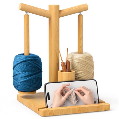 Image of Hangerspace Wooden Yarn Holder for Crocheting and Knitting | Upgraded Magnetic Rotating Yarn Spinner with 2 Spindles, Perfect Gift for Knitters and Crocheters
