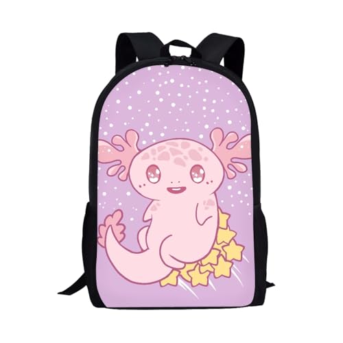 Coloranimal Cute Axolotl Backpack Pink School Bags for Teen Girls Boys Lightweight 17 Inch Travel Laptop Bookbag with Smooth Zipeper Back to School Gifts
