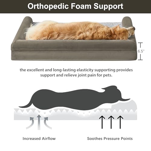 WNPETHOME Orthopedic Sofa Dog Bed for Large Dogs - Mat Pillow With Removable Waterproof Cover, Egg-Foam Crate Bed for Medium to Large Breeds