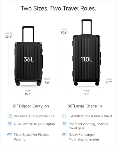 Image of LUGGEX 2PC Front Open Zipperless Luggage Set, Aluminum Frame, Jet Black