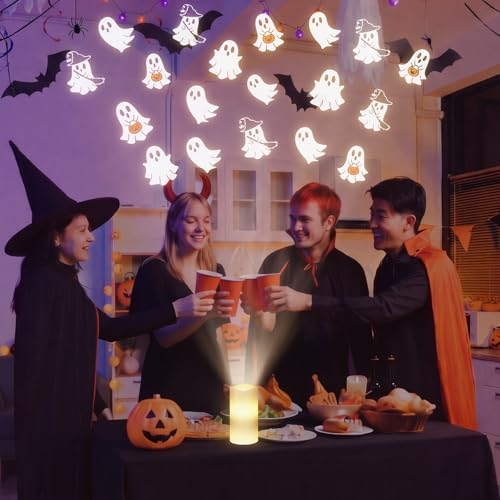 Image of Baquler Halloween Projector Candle Ghost Projector Light Halloween Indoor Decoration Spooky Scary LED Flameless Candle Battery Operated Night Light with Remote Timer Bedroom Home Decor Party Gift