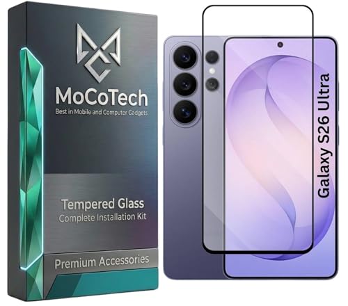 Image of MoCoTech (FINGERPRINT WORKING) HD+ Edge-to-Edge Tempered Glass for Samsung Galaxy S26 Ultra 5G - Full Screen Protector, 9H, Anti-Scratch, Case Friendly, Ultra Clear with Easy Installation Kit