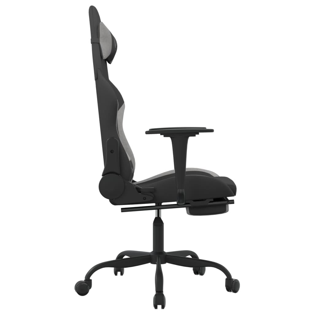 Fotel gamingowy z funkcją masażu i podnóżkiem, ergonomiczne krzesło biurowe z materiału w kolorze czarnym i jasnoszarym, regulacja wysokości z funkcją przechylania i regulowanym oparciem