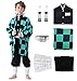 Heionia 6PCS Demon Anime Cosplay Nezuko Tanjiro Costume Bambini Halloween Carnival Costumes per Ragazze Ragazzo Tanjiro Nezuko Cosplay Kimono Mantello Orecchini Accessori Fancy Dress (Tanjiro, 140)
