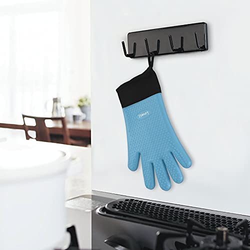Image of Kitchen Oven Gloves - Silicone and Cotton Double-Layer Heat Resistant Oven Mitts /BBQ Gloves /Grill Gloves - Perfect for Baking and Grilling (XL-XXXL, Blue)