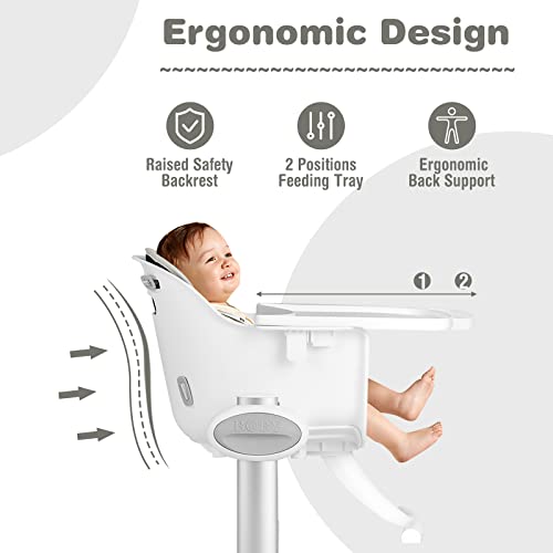 Image of INFANS Baby High Chair, Modern Convertible Design Highchair with Aluminum Construction, 5 Different Heights, Removable Tray, Detachable PU Leather Cushion, Dinning Seat for Infant and Toddlers