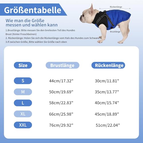 Wunive Hundemantel Hundejacke Winter Wasserdichter Hundemantel Kleiner Hundemantel Welpen Harness Hundemantel Warme Hundejacke Hundemantel mit Geschirr Built in 2 in 1 für kleine mittlere große Hunde