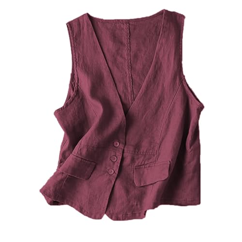 Women's Linen Vest Casual Formal Business Work Waistcoat Summer V neck Sleeveless Jacket