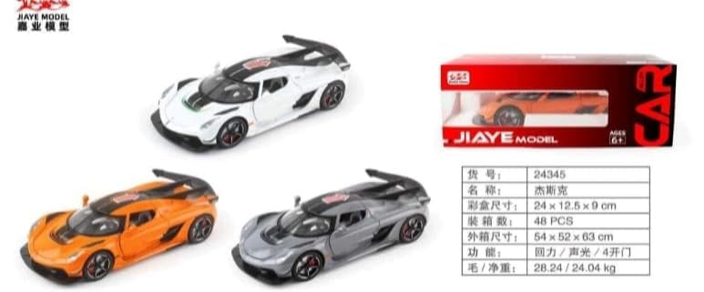 Image of Exclusive Alloy Metal Pull Back Die-Cast Car Diecast Metal Pullback Toy Car with Openable 6 Doors,Light Music Boys Gifts Toys (1:24 Koenigsegg Jesko - Multicolor)