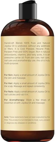 Handcraft Blends Jojoba Oil - Cold-Pressed 473 ml - 100% Pure and Natural Premium Grade Carrier Oil for Skin and Hair - Body Massage - Hexane-Free - 1