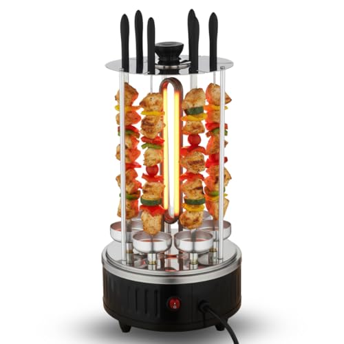 Chef-o-matic Vertical Gril, Rôtissoire verticalee, 1000w, capacité pour 6 brochettes. Rotation automatique à 360º, facile à nettoyer, Barbecue, Four...
