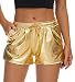 Taydey Women's Yoga Hot Shorts Shiny Metallic Pants with Elastic Drawstring(Gold,S)