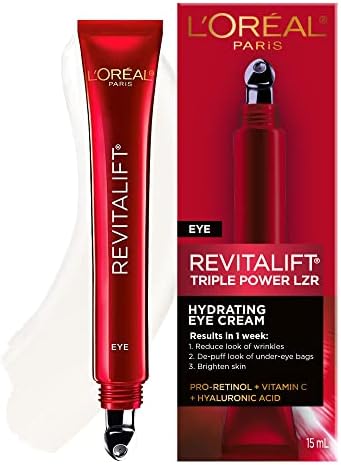 L'Oreal Paris Skincare Revitalift Triple Power Anti-Aging Eye Cream, Under Eye Treatment, with Pro Retinol, Hyaluronic Acid & Vitamin C to reduce wrinkles, de-puff and brighten skin, 0.5 fl. oz.