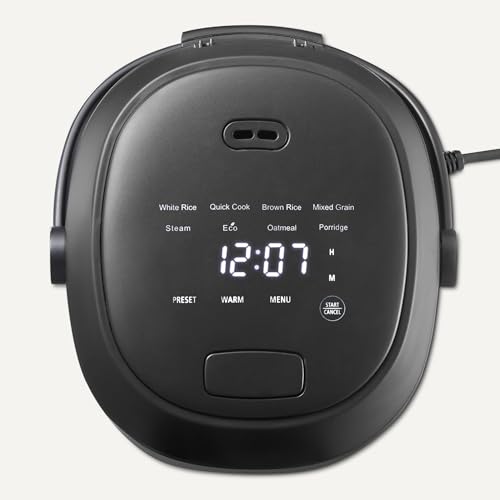 Image of Amazon Basics Rice Cooker Small 3-cup Uncooked 6-cup Cooked, Micon with Fuzzy Logic,Keep Warm, Black