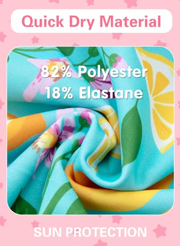 Image of XiaoMoSha Girls Swimsuits Ruffled Round Neck One Piece Bathing Suits Quick Dry UPF 50+ Summer Hawaii Swimwear for Kids 3-10T