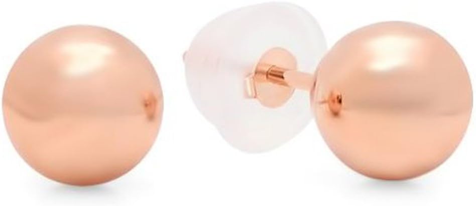 Dazzlingrock Collection 14k Ball 6mm Stud Earrings with Silicone covered Gold Pushbacks, Rose Gold