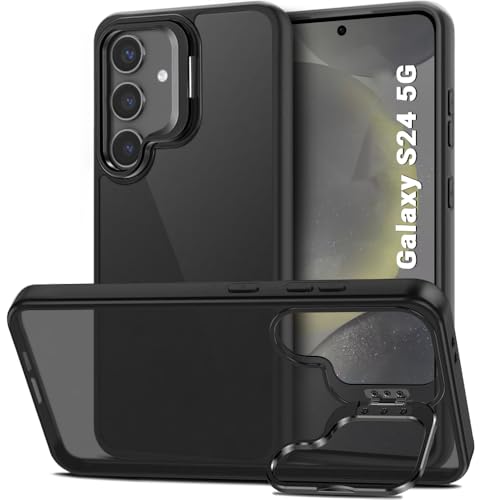 Image of TheGiftKart Hybrid Matte Frosted Back Cover Case for Samsung Galaxy S24 5G | Built-in Stand | Shockproof Hard Case Cover for Samsung Galaxy S24 5G (PC & TPU, Translucent Black)
