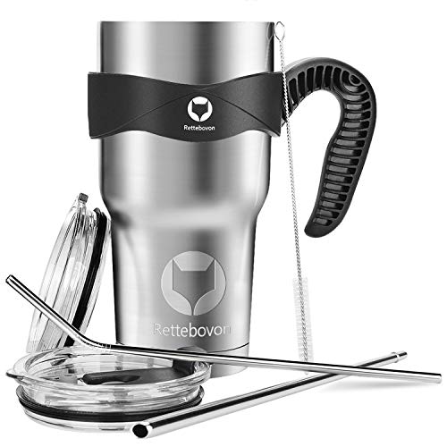 Rettebovon 30oz Stainless Steel Tumbler With Straw Lid and Handle For Coffee Cup