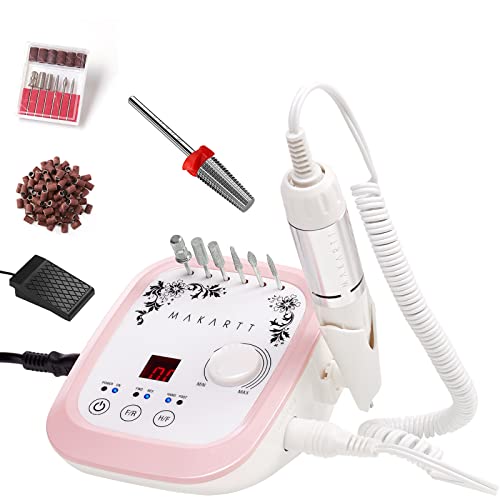 Makartt 5 in 1 Nail Drill Bits, 3/32" Shank Tungsten Carbide Tapered Drill Bits for Nails Fast Removing Acrylic Nail Bundle With Genesie Nail Drill Professional 35000RPM Electric Nail File Machine