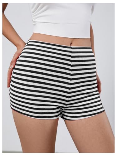 Image of MakeMeChic Women's Summer Crochet Shorts Striped Knit Pajama Micro Mini Shorts Lounge Bottoms
