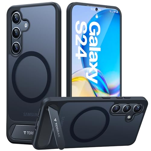Image of TORRAS Strong Magnetic & Seamless Stand for Samsung Galaxy S24 Case for MagSafe, 12FT Mil-Grade Drop Protection, Adjustable Kickstand for Samsung Galaxy S24 Case with Stand, Slim Frosted Matte Black